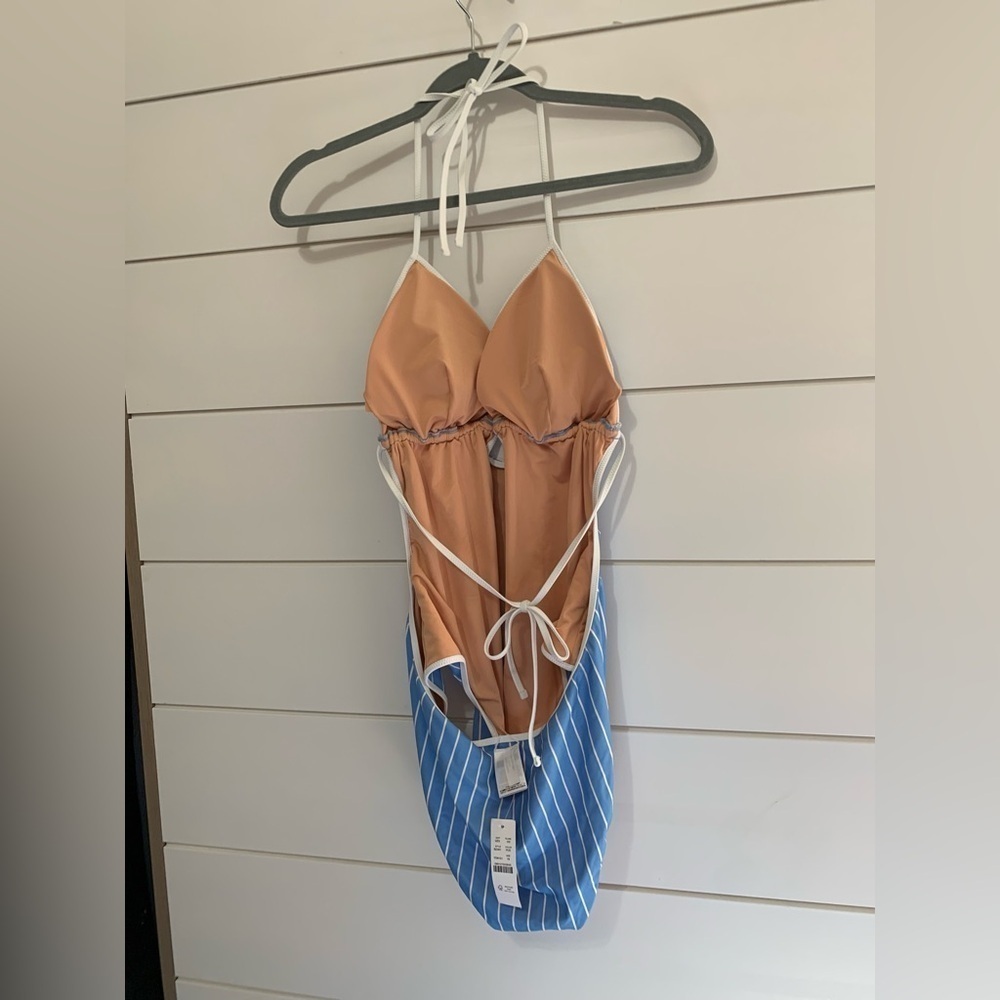 J. Crew Cutout one-piece swimsuit in stripe Blue and White Size 18 NWT - Picture 6 of 9